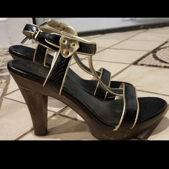 Miss Bison ladies black and gold heels - Picture 2 of 6